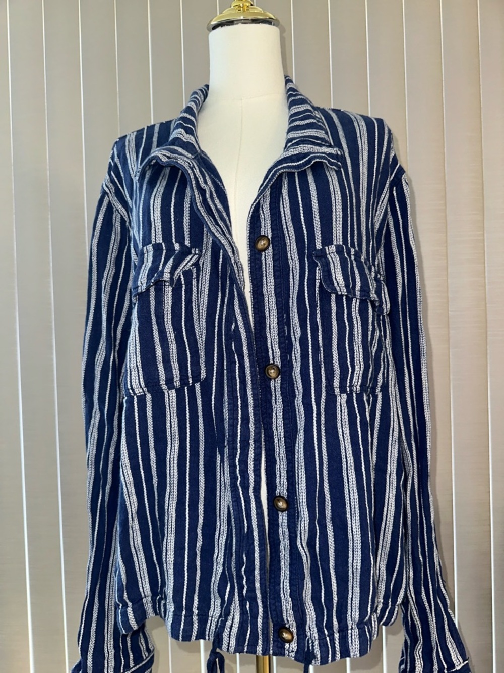 Striped Navy Utility Button-Up Jacket - Picture 2 of 12